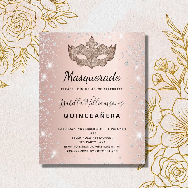Masquerade Rose Gold Silber Quinceanera Einladung (Von Creator hochgeladen)