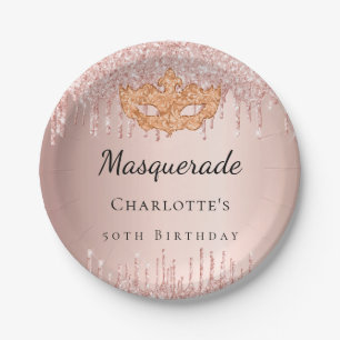 Masquerade Rose Gold Tropfen Geburtstagsparty Pappteller