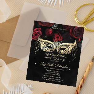 Masquerade Rote Rosen Gothic Sweet 16 Einladungspostkarte