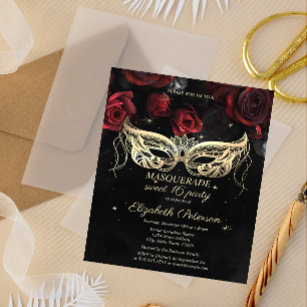 Masquerade Rote Rosen Gothic Sweet 16 Einladungspostkarte