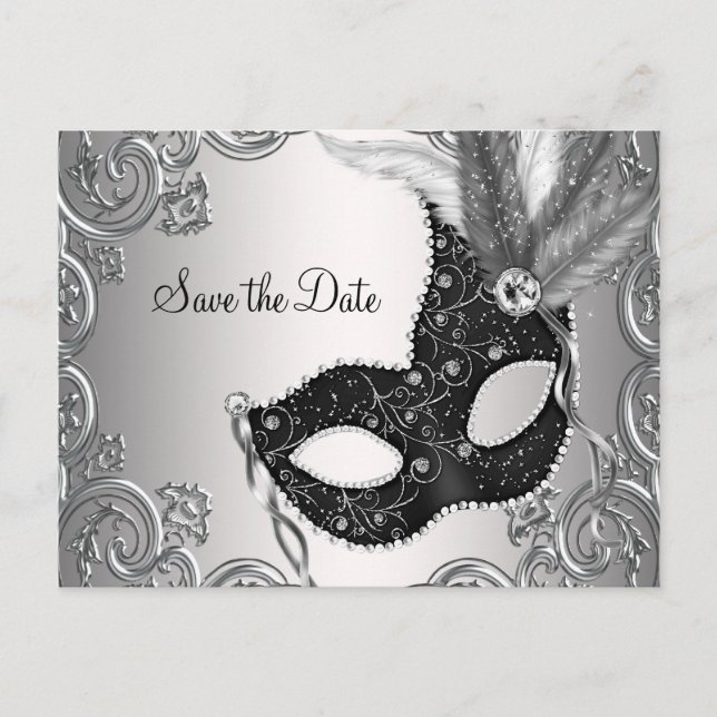 Masquerade Save the Date Ankündigungspostkarte (Vorderseite)