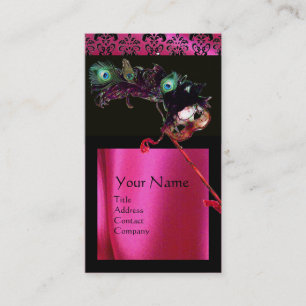 MASQUERADE SCHWARZ ROSA FUCHSIA SEIDEN DAMAST TUCH VISITENKARTE