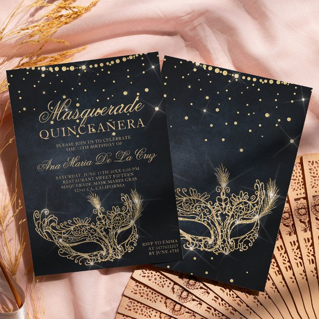 Masquerade schwarzer Glitzer quinceanera Einladung (Von Creator hochgeladen)