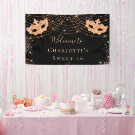 Masquerade schwarzer Glitzer Staub Sweet 16 Banner
