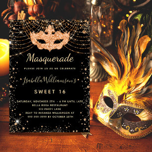 Masquerade schwarzer Glitzer Staub Sweet 16 Einladung