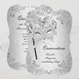 Masquerade Silver Quinceanera 15. Geburtstag Einladung