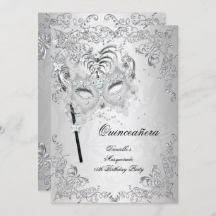 Masquerade Silver Quinceanera 15. Geburtstag Einladung
