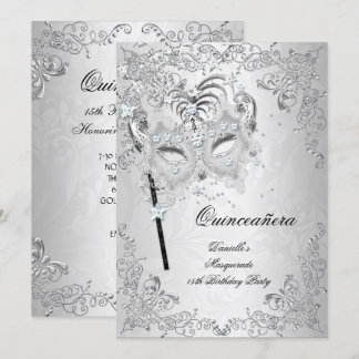 Masquerade Silver Quinceanera 15. Geburtstag Einladung
