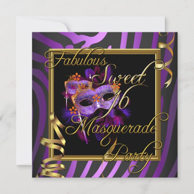 Masquerade Sweet 16 16 . Geburtstag Gold Lila Einladung (Vorderseite)
