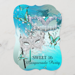 Masquerade Sweet 16 Aquamarin Mint Diamond Maske Einladung