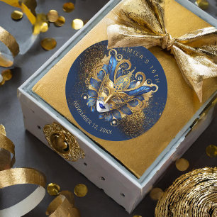 Masquerade Sweet 16 Blue Gold V2 ID1032 Runder Aufkleber