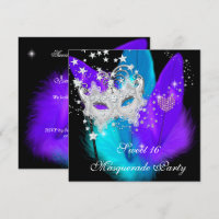 Masquerade Sweet 16 Lila Aquamarine Black Feather