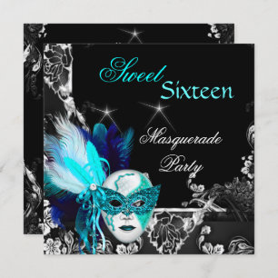 Masquerade Sweet 16 Maske Aquamarin Blue Black Par Einladung