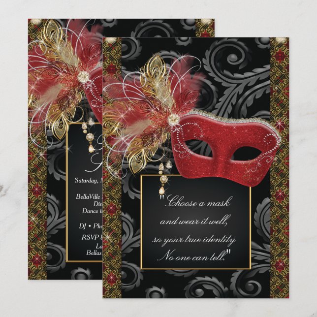 Masquerade Sweet 16 Party, Mis Quince Anos Einladung (Vorne/Hinten)