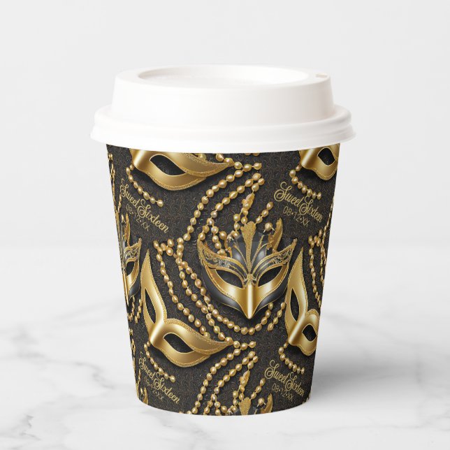 Masquerade Sweet 16 Perlen Masken Black ID1032 Pappbecher (Vorderseite)