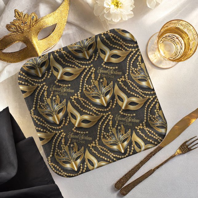 Masquerade Sweet 16 Perlen Masken Black ID1032 Pappteller (Von Creator hochgeladen)