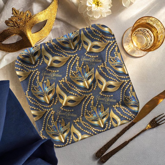 Masquerade Sweet 16 Perlen Masken Blue ID1032 Pappteller (Von Creator hochgeladen)