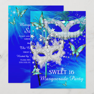Masquerade Sweet 16 Türkisblaue Diamantmaske Einladung