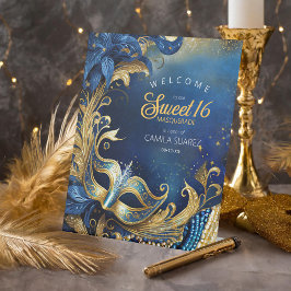 Masquerade Sweet 16 Welcome Blue Gold ID1032 Sockelschild