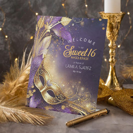 Masquerade Sweet 16 Willkommen Lila Gold ID1032 Sockelschild