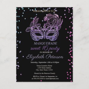 Masquerade Violet Diamonds, Masque Sweet 16 Einladungspostkarte