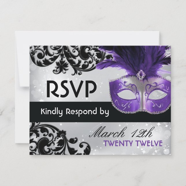 Masquerade Wedding RSVP Cards Karte (Vorderseite)