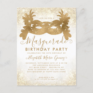 Masquerade White Gold Glitzer Staub Geburtstagspar Postkarte