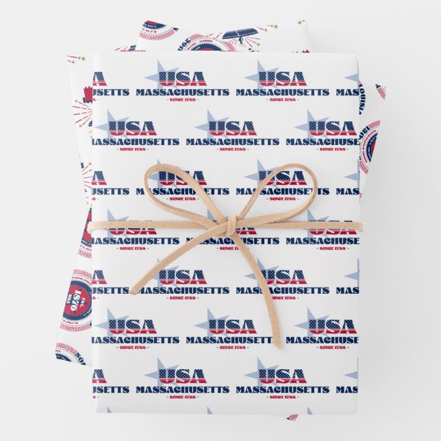 Massachusetts, 50 Staaten, Liberty Bell Geschenkpapier Set (Beispiel)