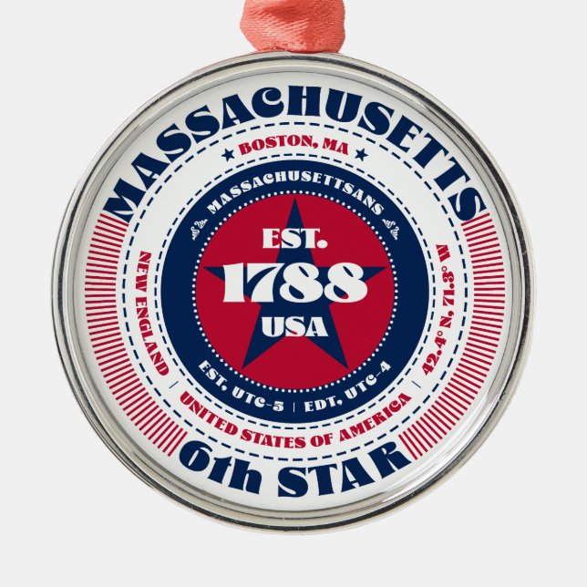 Massachusetts 6. Staat Weihnachtsfeier Ornament Aus Metall (Vorne)