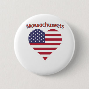 Massachusetts American Flag Heart Button