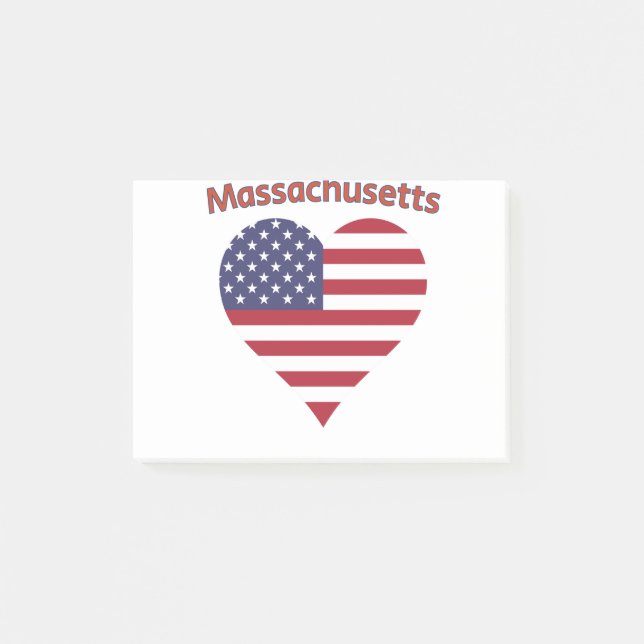 Massachusetts American Flag Heart Post-it Klebezettel (Vorderseite)