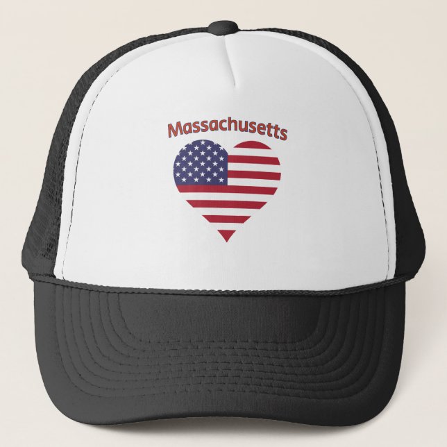 Massachusetts American Flag Heart Truckerkappe (Vorderseite)