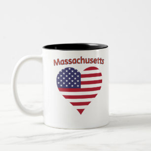 Massachusetts American Flag Heart Zweifarbige Tasse