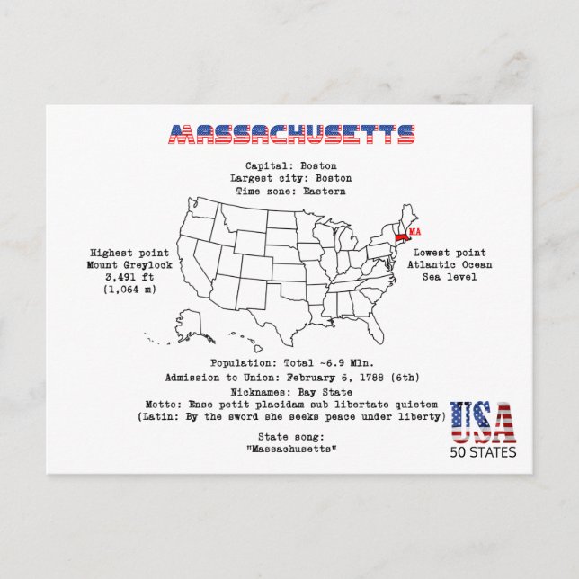 Massachusetts American Staat auf einer Karte und D (Vorderseite)