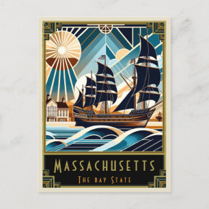 Massachusetts Art Deco Postkarte