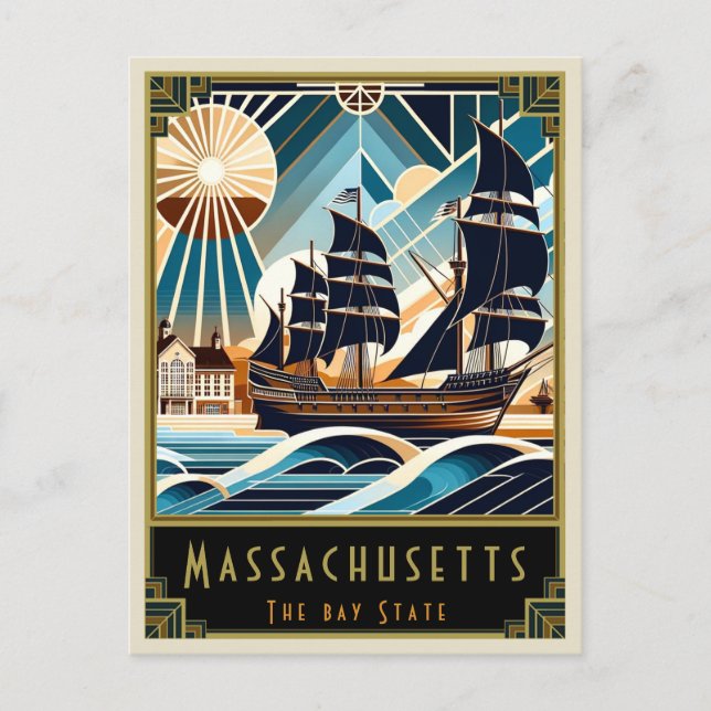 Massachusetts | Art Deco Postkarte (Vorderseite)