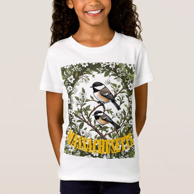 Massachusetts Chickadee mit schwarzer Kappe und Ma T-Shirt (Vorderseite)