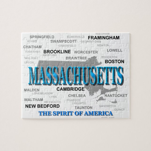 Massachusetts Cities and Towns Staatsstolz Karte Puzzle (Horizontal)