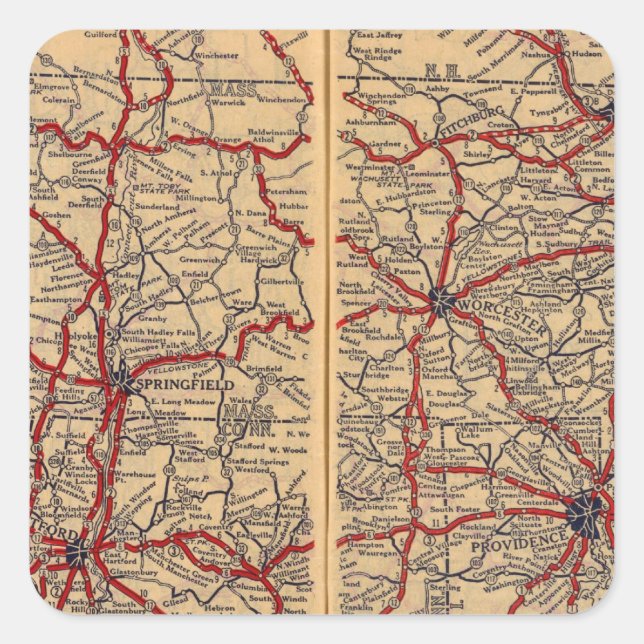 Massachusetts, Connecticut, Insel Rhod Quadratischer Aufkleber (Vorderseite)