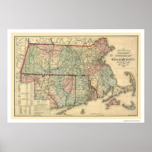 Massachusetts Eisenbahnkarte 1879 Poster