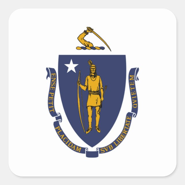Massachusetts-Flagge Quadratischer Aufkleber (Vorderseite)