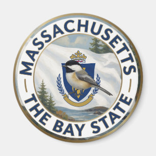 🌊 Massachusetts-Flagge und Schwarzkopfmeise Magnet