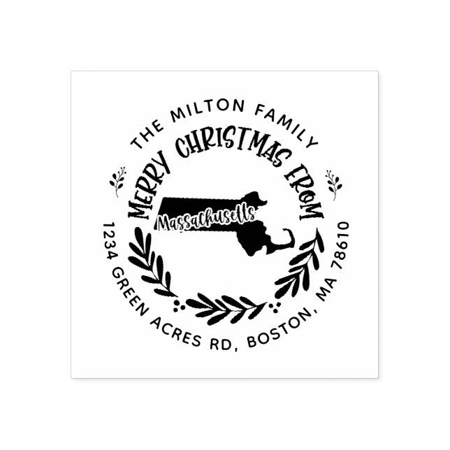 Massachusetts fröhliche Weihnachten Rücksendeadres Gummistempel (Prägung)