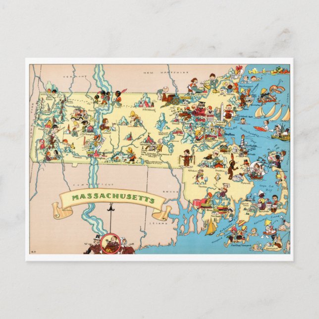 Massachusetts Funny Vintag Map Postkarte (Vorderseite)