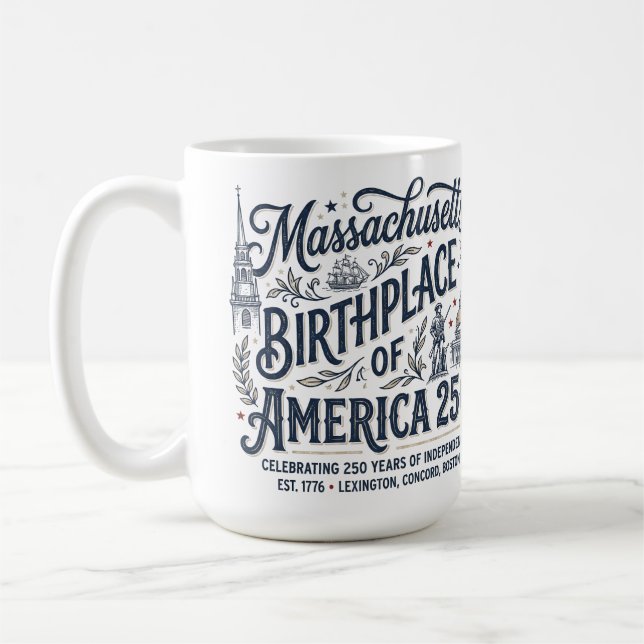 Massachusetts: Geburtsort Amerikas 250 Kaffeetasse (Links)