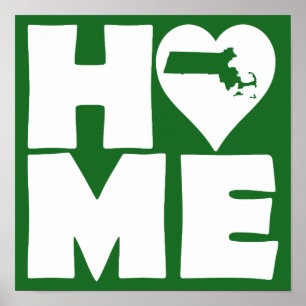 Massachusetts Home Heart State Poster Schild