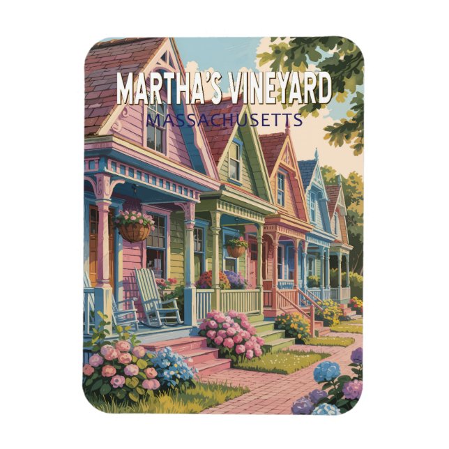 Massachusetts Illustration Retro Magnet (Vertikal)