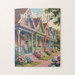 Massachusetts Illustration Retro Puzzle<br><div class="desc">Martha's Vineyard Retrovektor-Reise-Design. Martha's Vineyard,  eine malerische Insel vor der Küste von Massachusetts,  ist bekannt für seine schönen Strände,  bezaubernden Städte,  ikonischen Leuchttürmen und dem entspannten New England-Flair.</div>