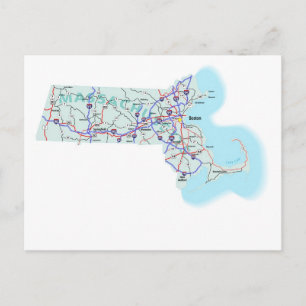 Massachusetts Interstate Map Postcard Postkarte