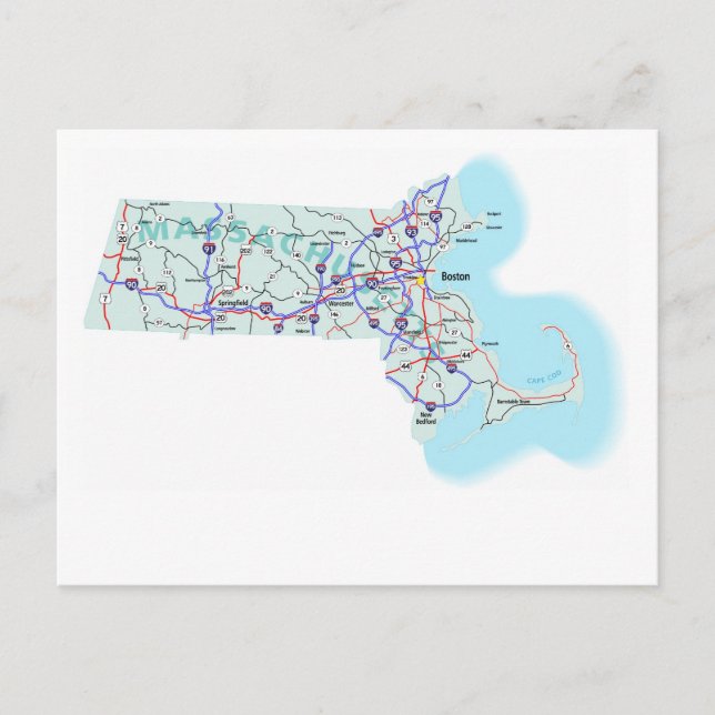 Massachusetts Interstate Map Postcard Postkarte (Vorderseite)